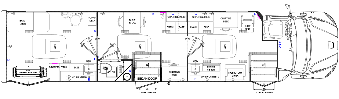 3 Room Clinic with Blood Draw Chair ADA Entrance Floorplan